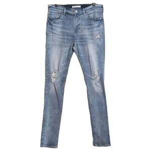 PacSun Stacked Skinny Jeans Medium Wash Distressed w Paint Splatter Men's 32x34